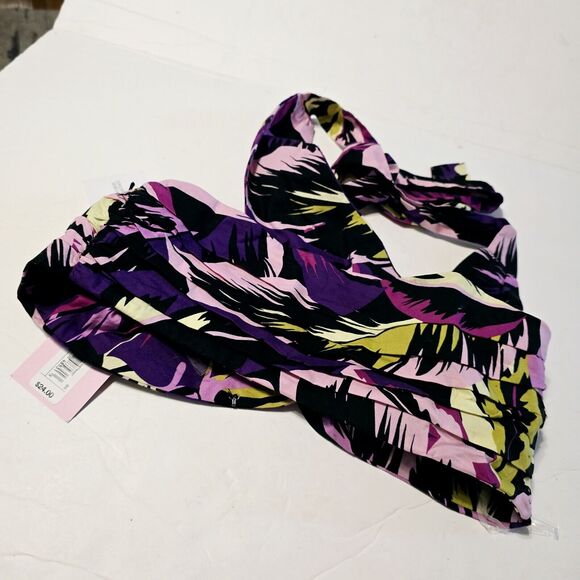 Future Collective Halter Top Wrap Neck Botanical Print Women's S Purple Black - Picture 5 of 6